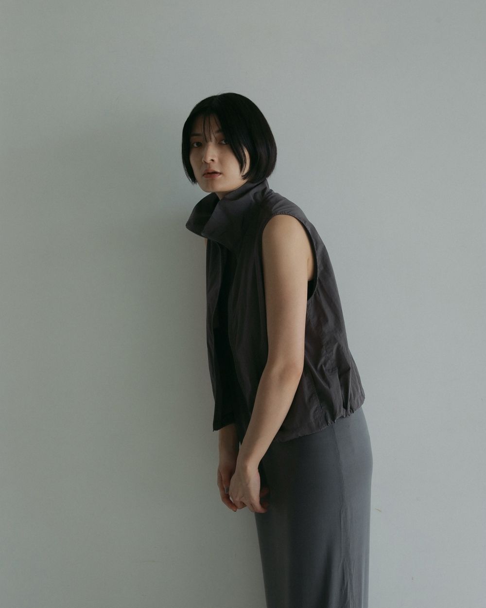 新作 ラッセルノ ベスト ナイロン ワンポイント ブルゾン セール】STAND NECK NYLON VEST / スタンドネックナイロンベスト