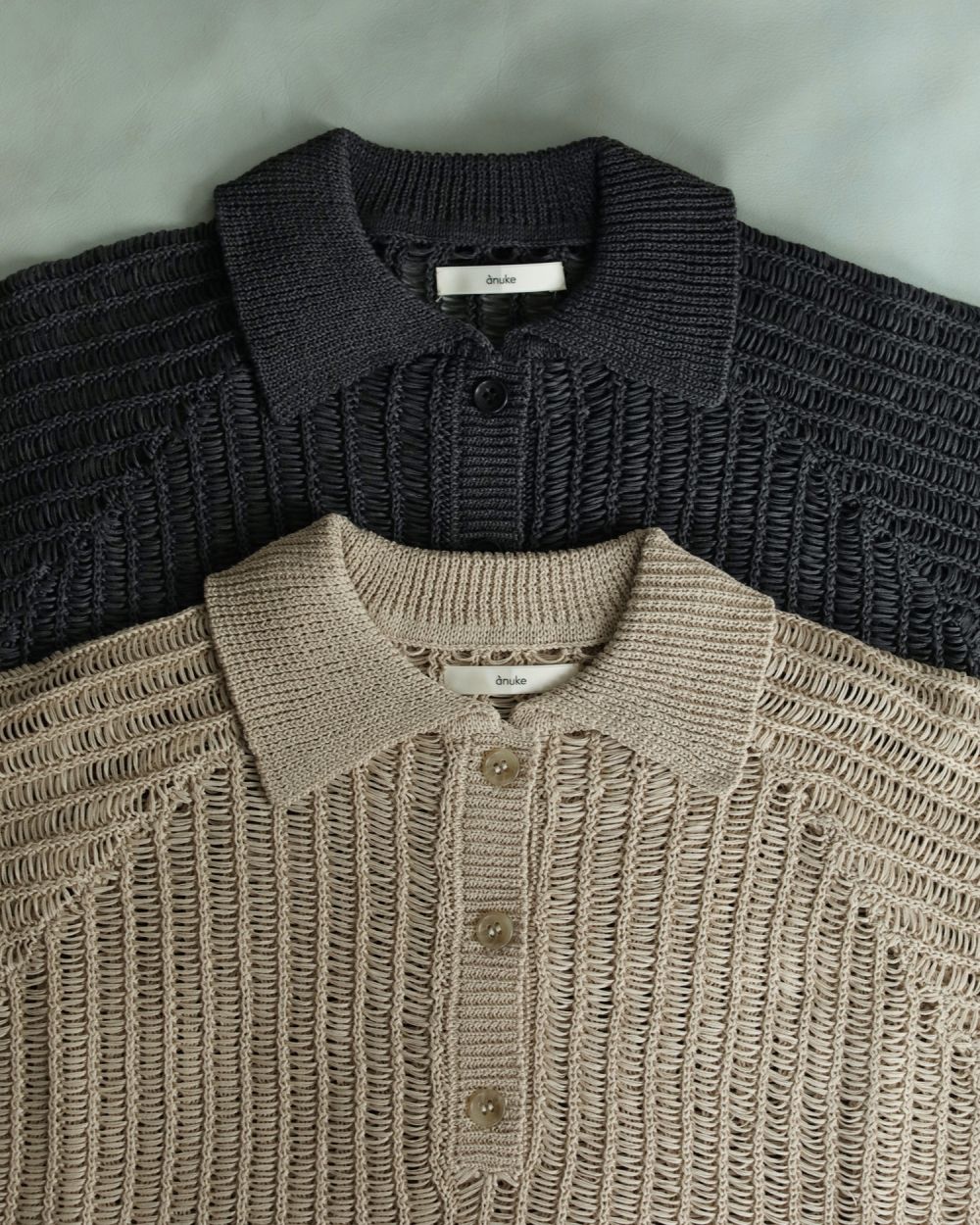 即納【anuke】Mesh Polo Knit　チャコール ànuke online store（アンヌーク） / Mesh Polo KnitMesh Polo