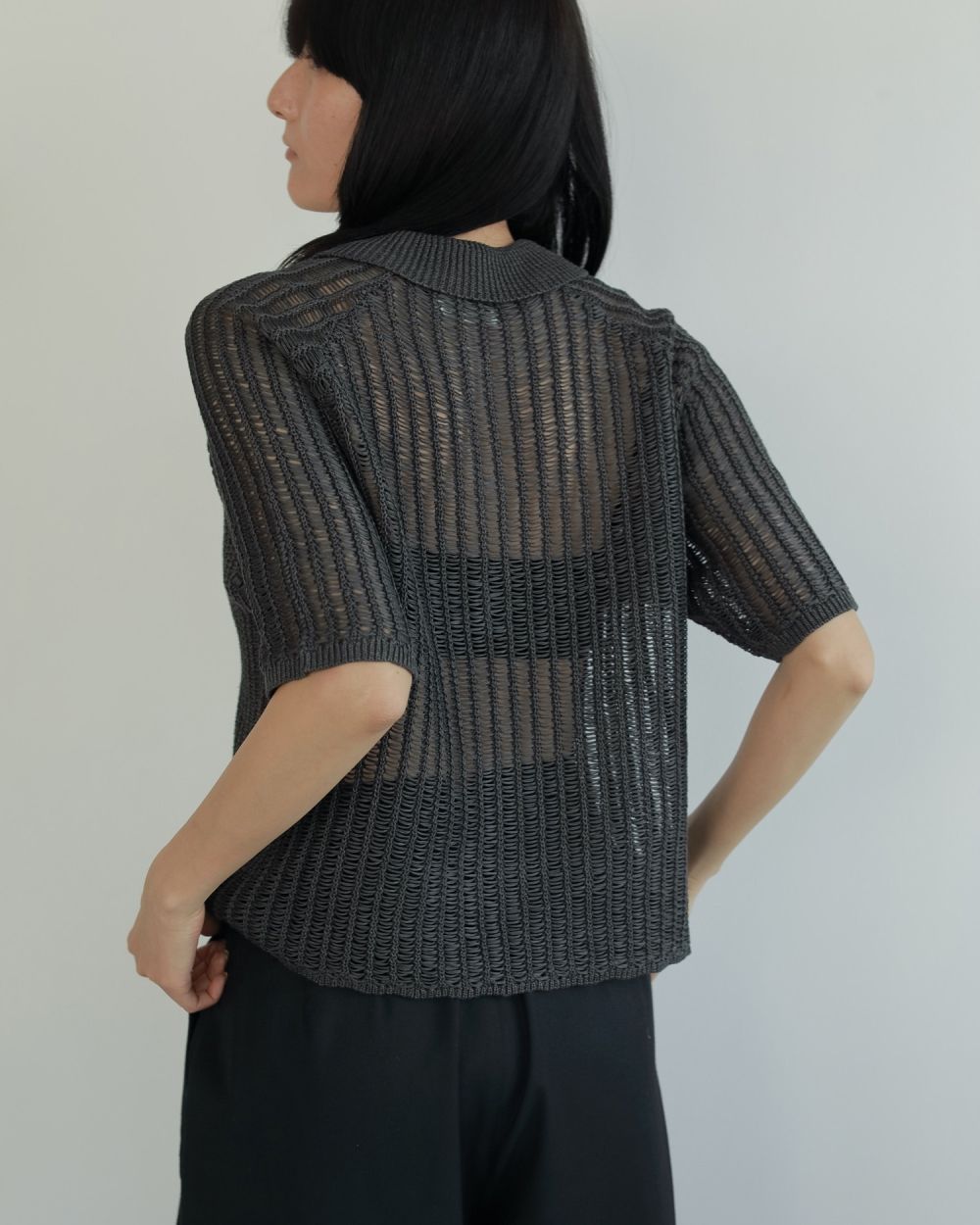 即納【anuke】Mesh Polo Knit　チャコール ànuke online store（アンヌーク） / Mesh Polo KnitMesh Polo