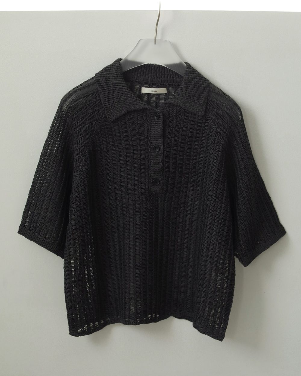 即納【anuke】Mesh Polo Knit　チャコール ànuke online store（アンヌーク） / Mesh Polo KnitMesh Polo