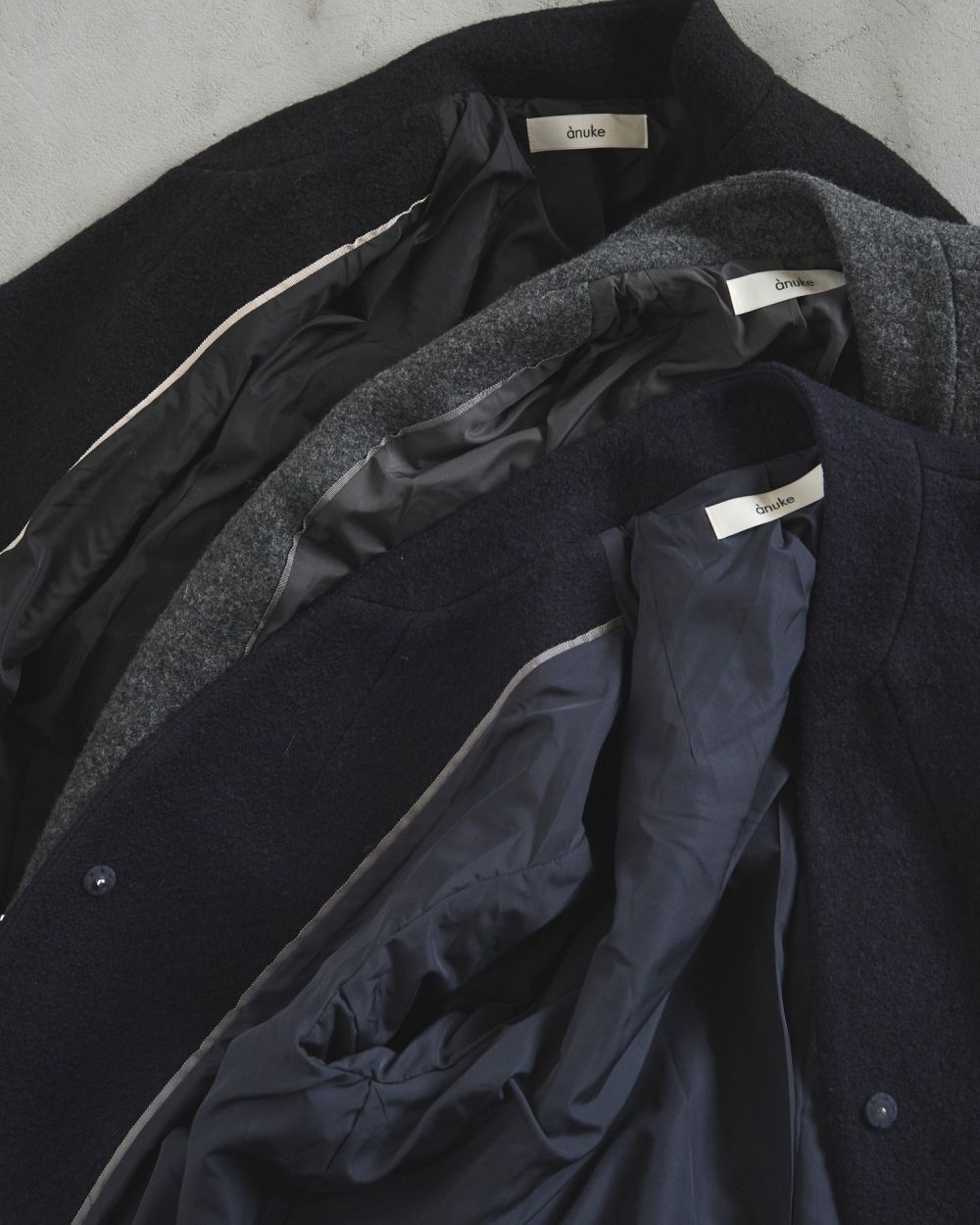 Collarless Cocoon Coat Collarless Cocoon Coat,カラーレスコクーンコート,62520003,アウター,コート,オーバーコート,ànuke,アンヌーク,lifes,ライフズ,25aw