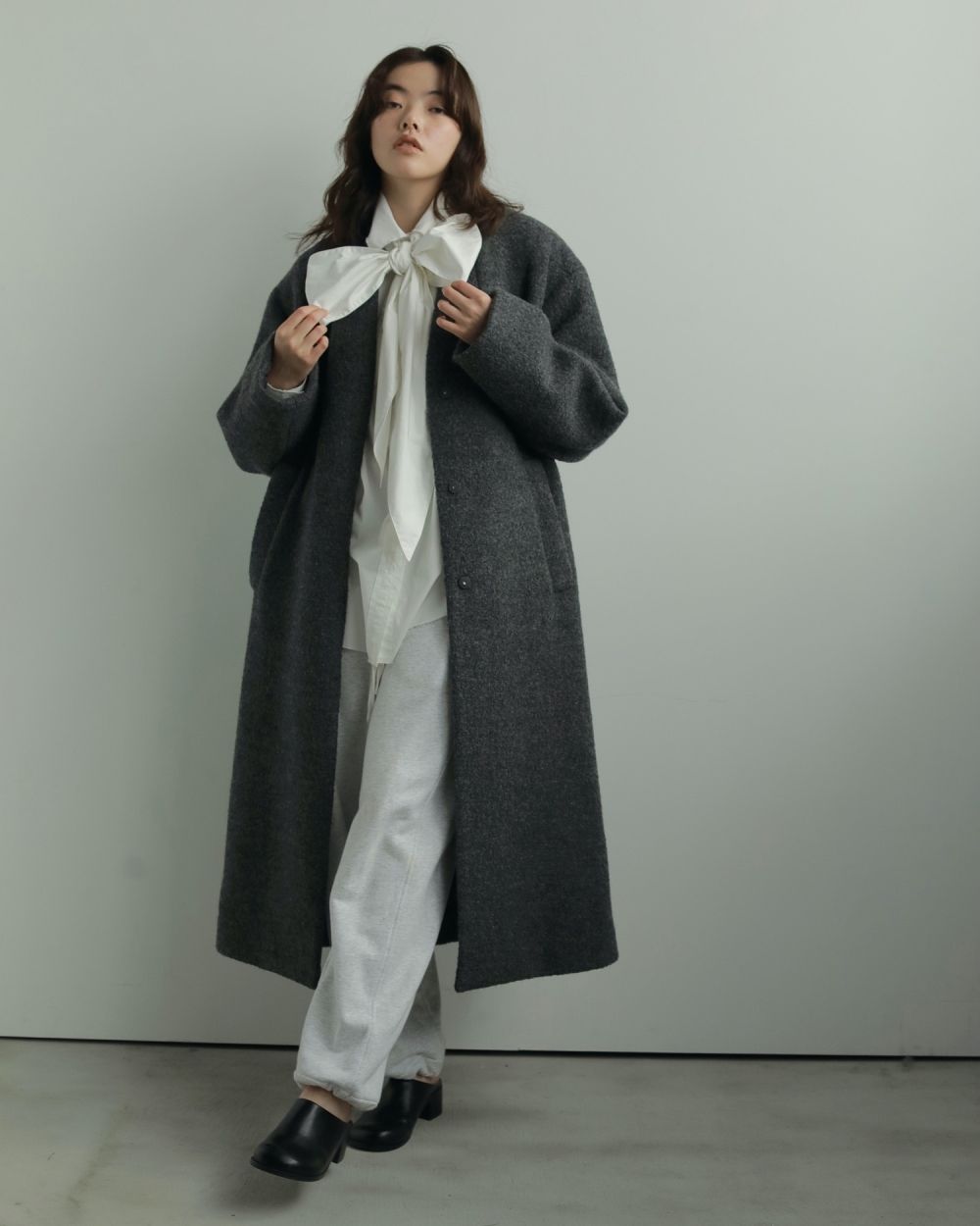 Collarless Cocoon Coat Collarless Cocoon Coat,カラーレスコクーンコート,62520003,アウター,コート,オーバーコート,ànuke,アンヌーク,lifes,ライフズ,25aw