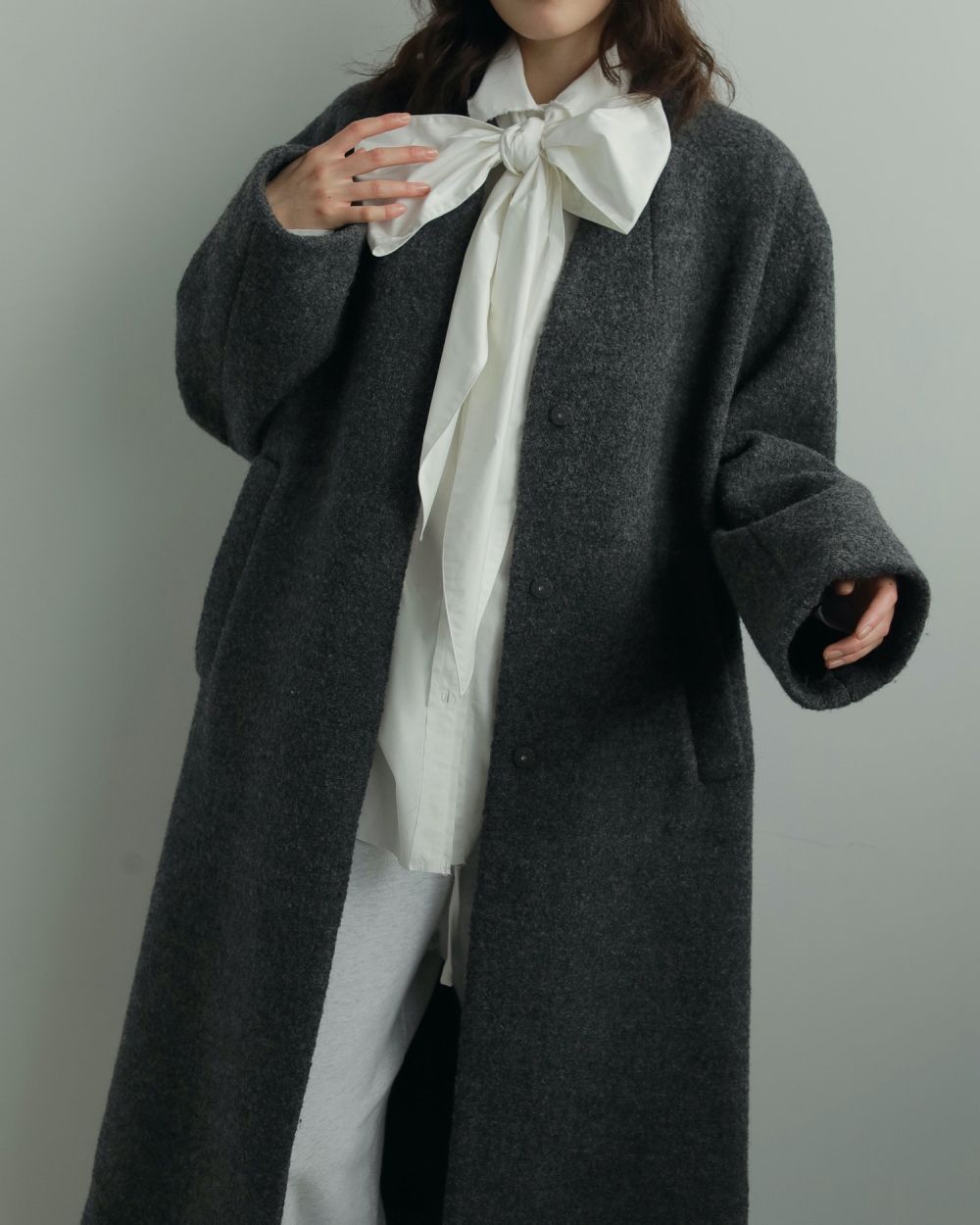 Collarless Cocoon Coat Collarless Cocoon Coat,カラーレスコクーンコート,62520003,アウター,コート,オーバーコート,ànuke,アンヌーク,lifes,ライフズ,25aw