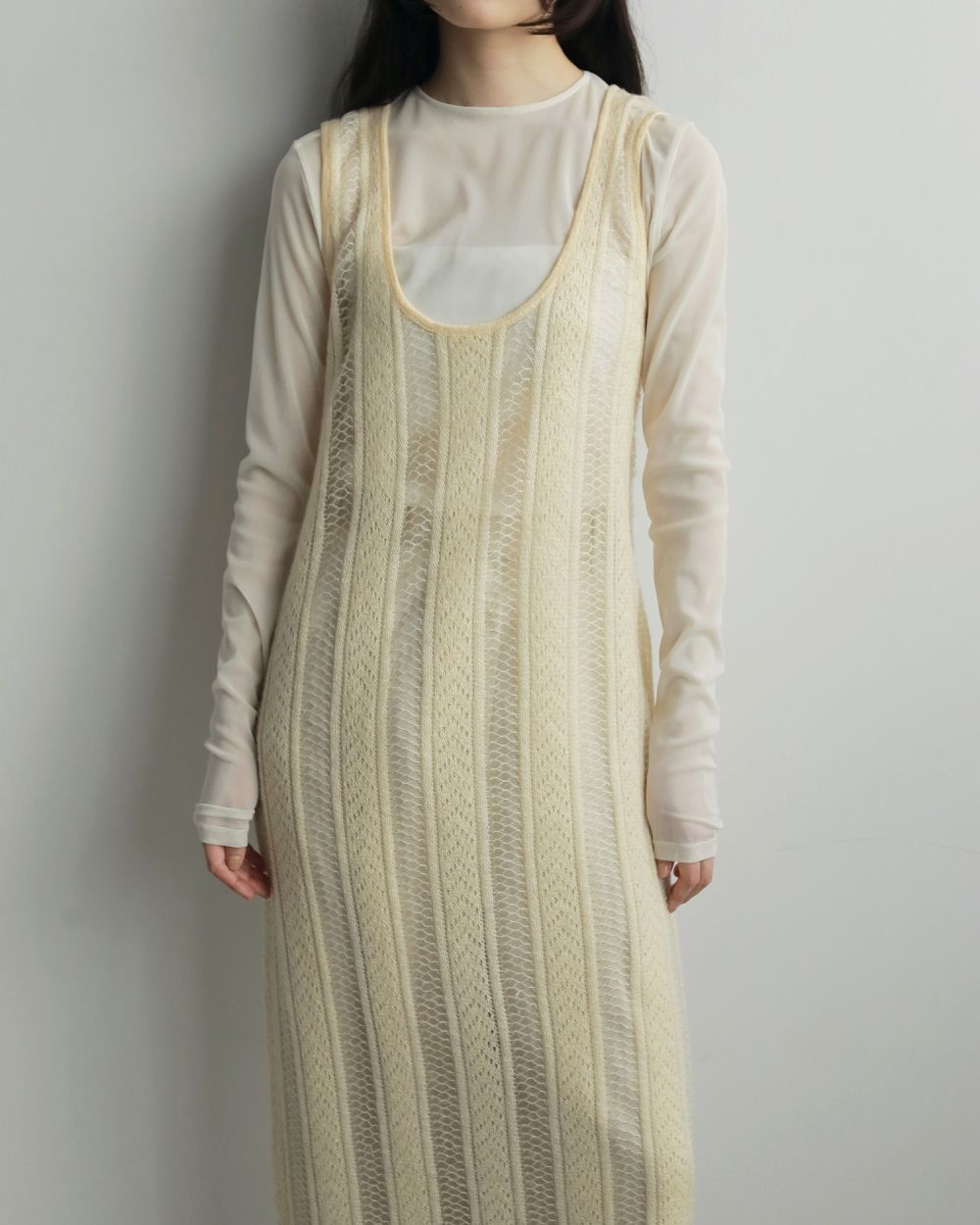 Sheer Uneck Onepiece Sheer Uneck Onepiece,シアーユーネックワンピース,62520306,ワンピース,ワンピ,ニットワンピ,シアー感,透け感,ànuke,アンヌーク,lifes,ライフズ,25aw