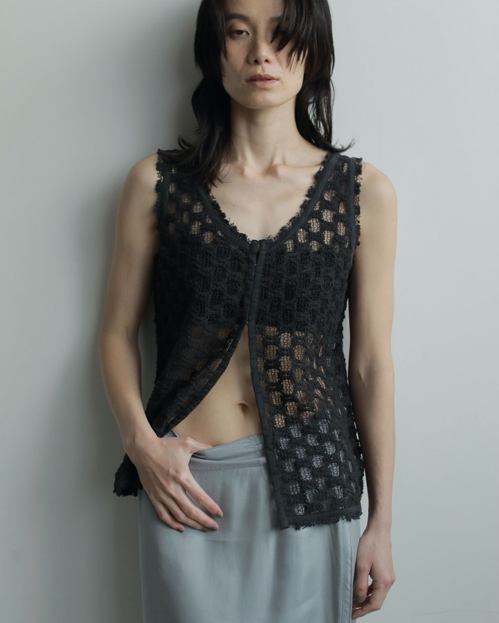 ★25SS新作★SUNBURNPROJECT★Lace Slip Sleeveless Top Women Summer Lace Pom Pom Halter Neck Sleeveless Chiffon