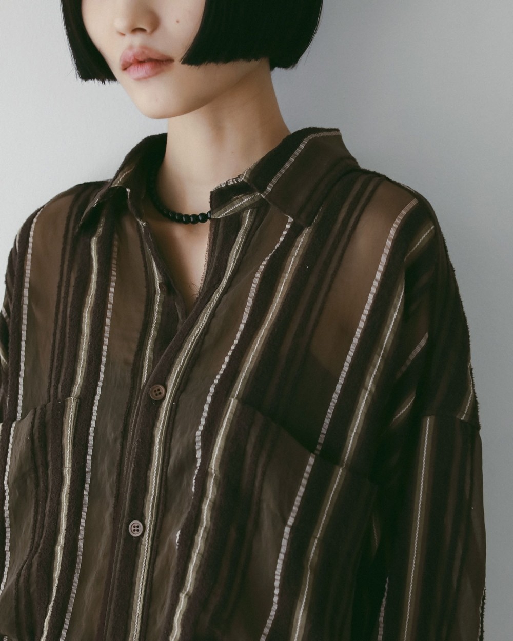 anuke 25AW Sheer Stripe Shirts ベージュ ànuke online store（アンヌーク） / Sheer Stripe ShirtsSheer