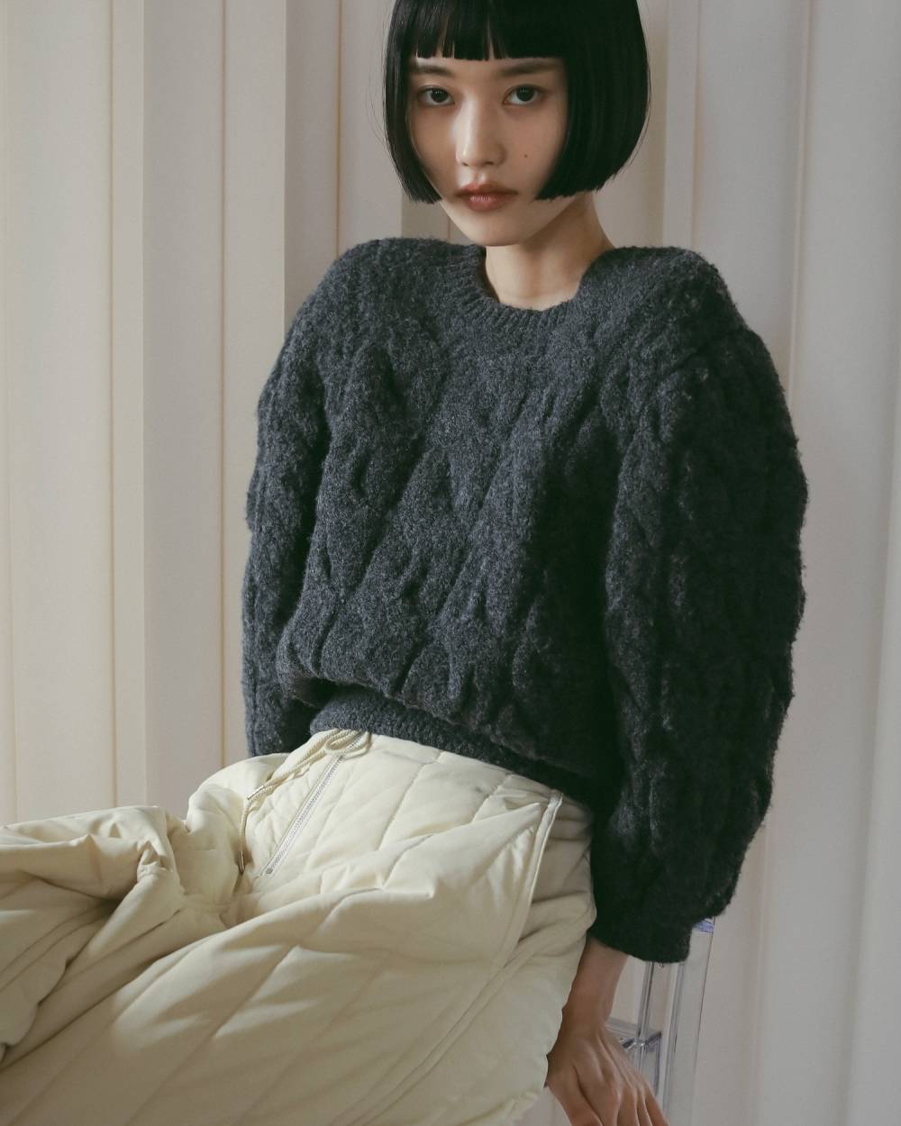 Halfsleeve Cable Cardigan Halfsleeve Cable Cardigan,ハーフスリーブ ケーブル カーディガン,62520513,カーデ,カーディガン,羽織,ニット,長袖,トップス,ケーブル,ニットカーディガン,ショート丈,2way,ànuke,アンヌーク,lifes,ライフズ,25aw