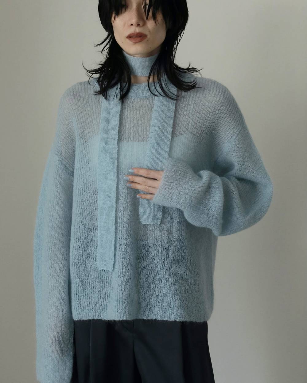 Mohair Ribbontie Knit Mohair Ribbontie Knit,モヘア リボンタイ ニット,62520517,ニット,トップス,カラーニット,毛,モヘア,リボン,ànuke,アンヌーク,lifes,ライフズ,25aw