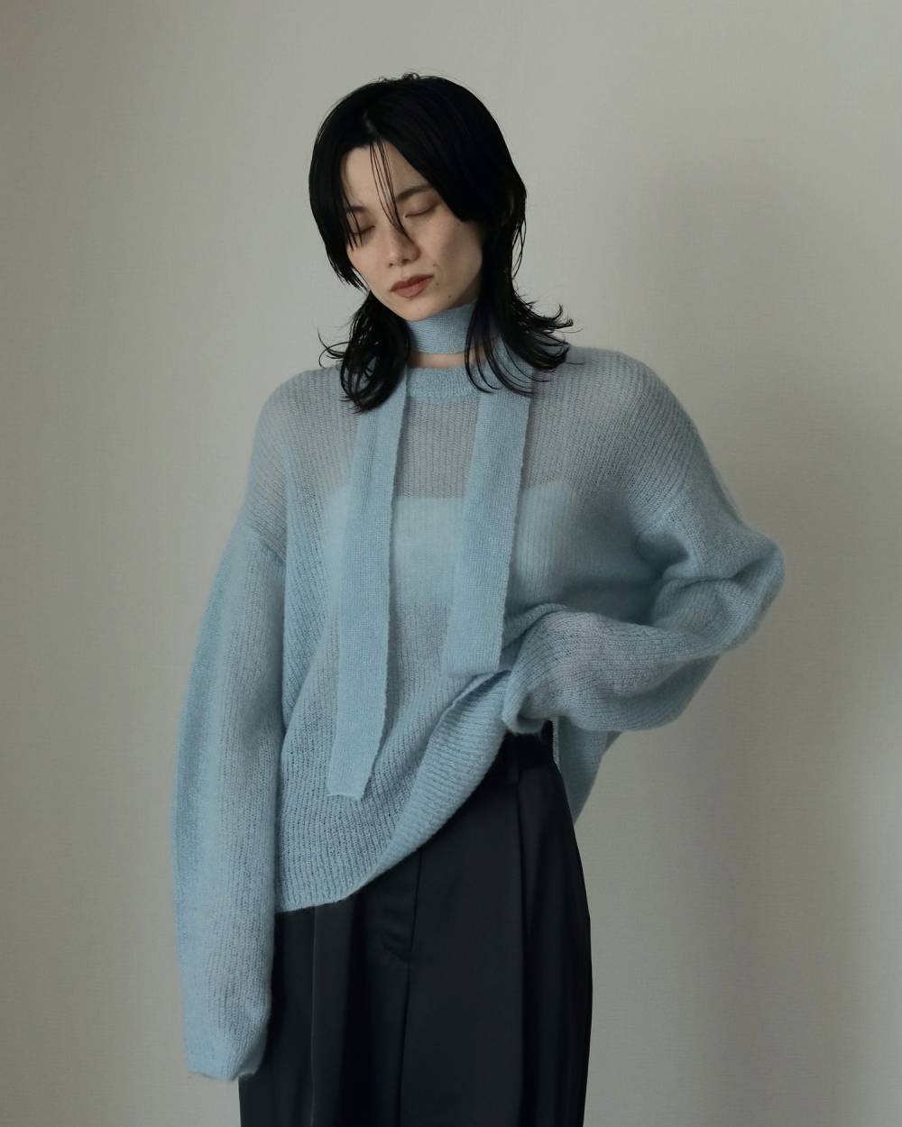 Mohair Ribbontie Knit Mohair Ribbontie Knit,モヘア リボンタイ ニット,62520517,ニット,トップス,カラーニット,毛,モヘア,リボン,ànuke,アンヌーク,lifes,ライフズ,25aw