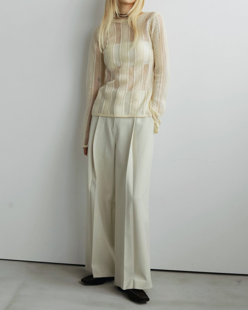 Sheer Ribbon Knit Sheer Ribbon Knit,シアー リボン ニット,62520520,ニット,トップス,ニットトップス,ストライプ,透け感,長袖,ànuke,アンヌーク,lifes,ライフズ,25aw