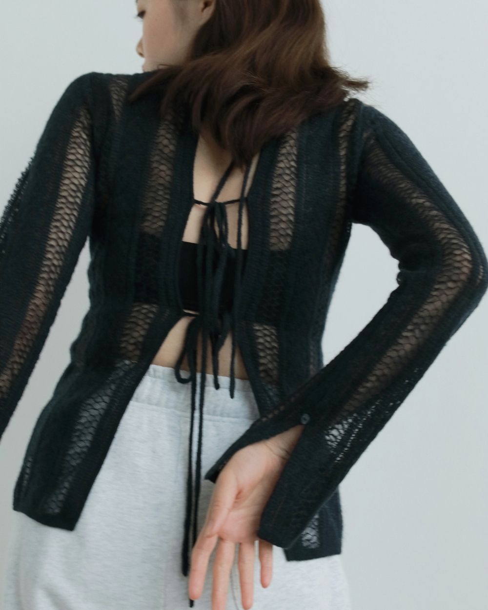 Sheer Ribbon Knit Sheer Ribbon Knit,シアー リボン ニット,62520520,ニット,トップス,ニットトップス,ストライプ,透け感,長袖,ànuke,アンヌーク,lifes,ライフズ,25aw