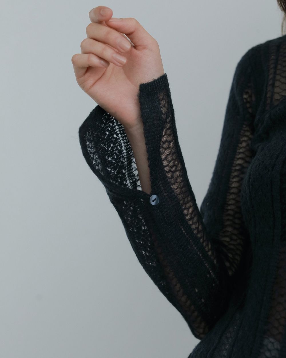 Sheer Ribbon Knit Sheer Ribbon Knit,シアー リボン ニット,62520520,ニット,トップス,ニットトップス,ストライプ,透け感,長袖,ànuke,アンヌーク,lifes,ライフズ,25aw