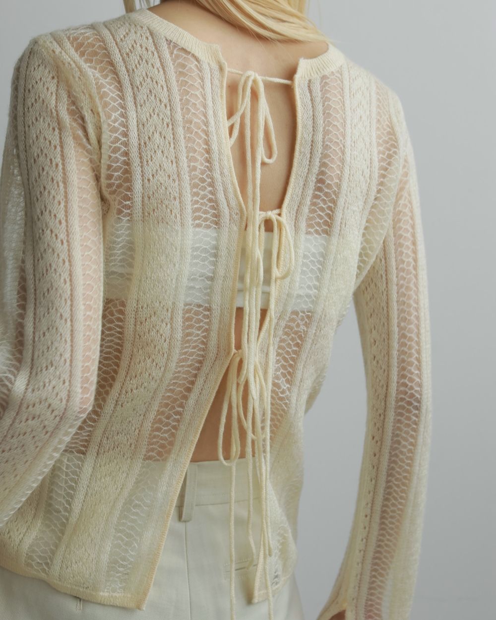 Sheer Ribbon Knit Sheer Ribbon Knit,シアー リボン ニット,62520520,ニット,トップス,ニットトップス,ストライプ,透け感,長袖,ànuke,アンヌーク,lifes,ライフズ,25aw