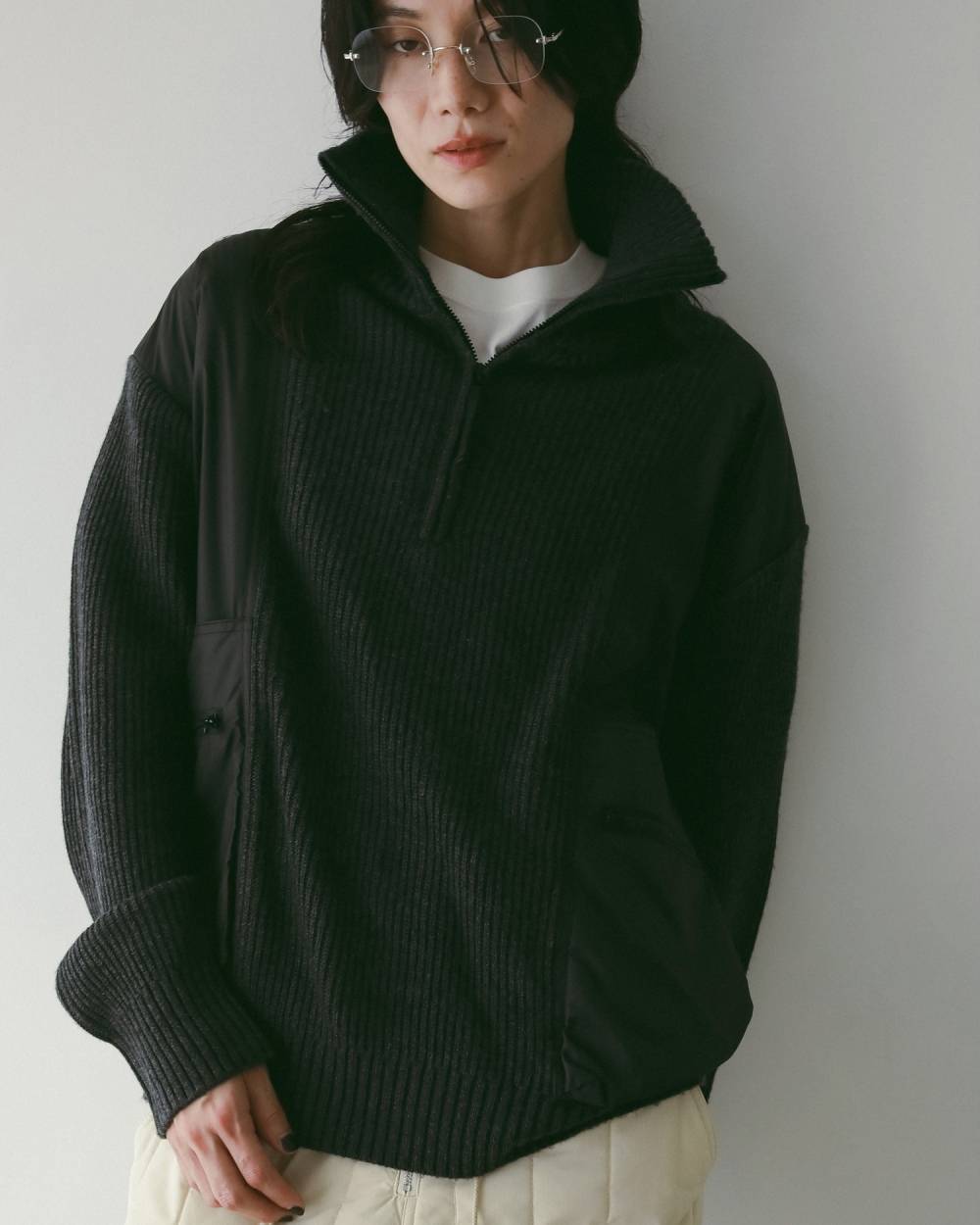 Halfzip Docking Knit Halfzip Docking Knit,ハーフジップ ドッキング ニット,62520718,ハーフジップトップス,トップス,ニット,ニットトップス,ànuke,アンヌーク,lifes,ライフズ,25aw