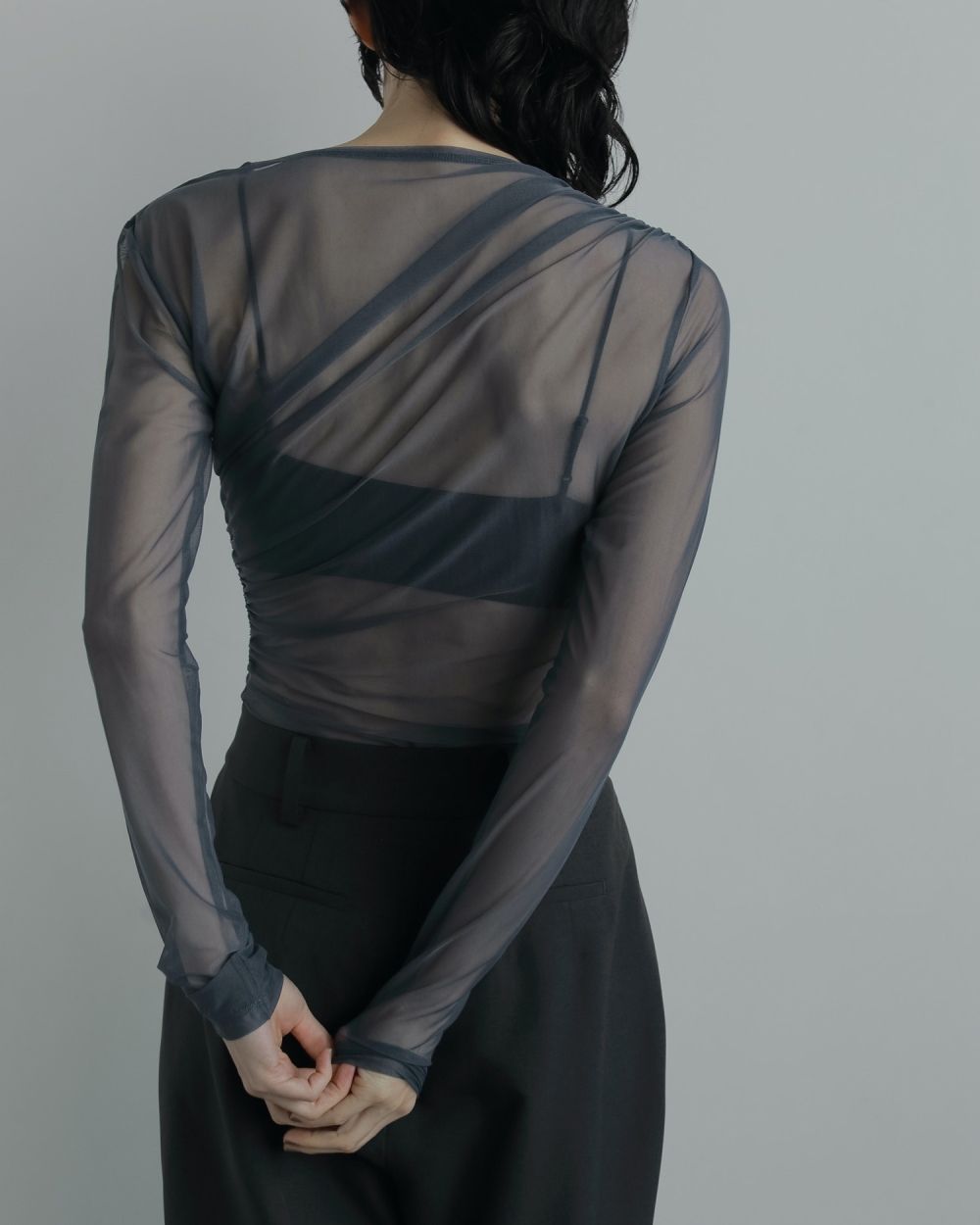 Tulle Gather Bodysuit Tulle Gather Bodysuit,チュールギャザーボディスーツ,62520608,トップス,シアートップス,透け感,ànuke,アンヌーク,lifes,ライフズ,25aw