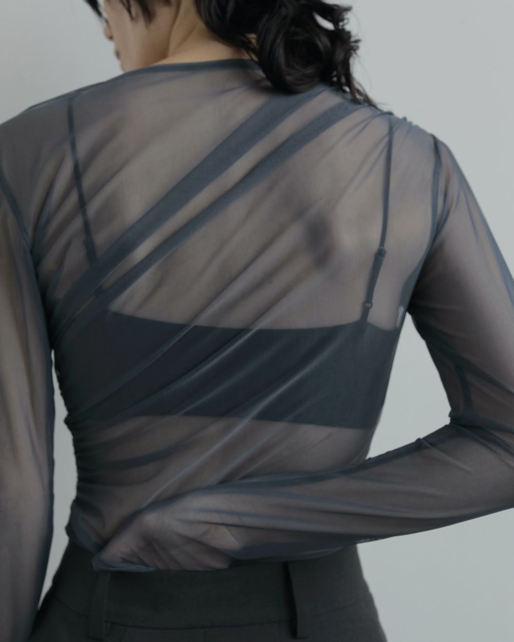 Tulle Gather Bodysuit Tulle Gather Bodysuit,チュールギャザーボディスーツ,62520608,トップス,シアートップス,透け感,ànuke,アンヌーク,lifes,ライフズ,25aw