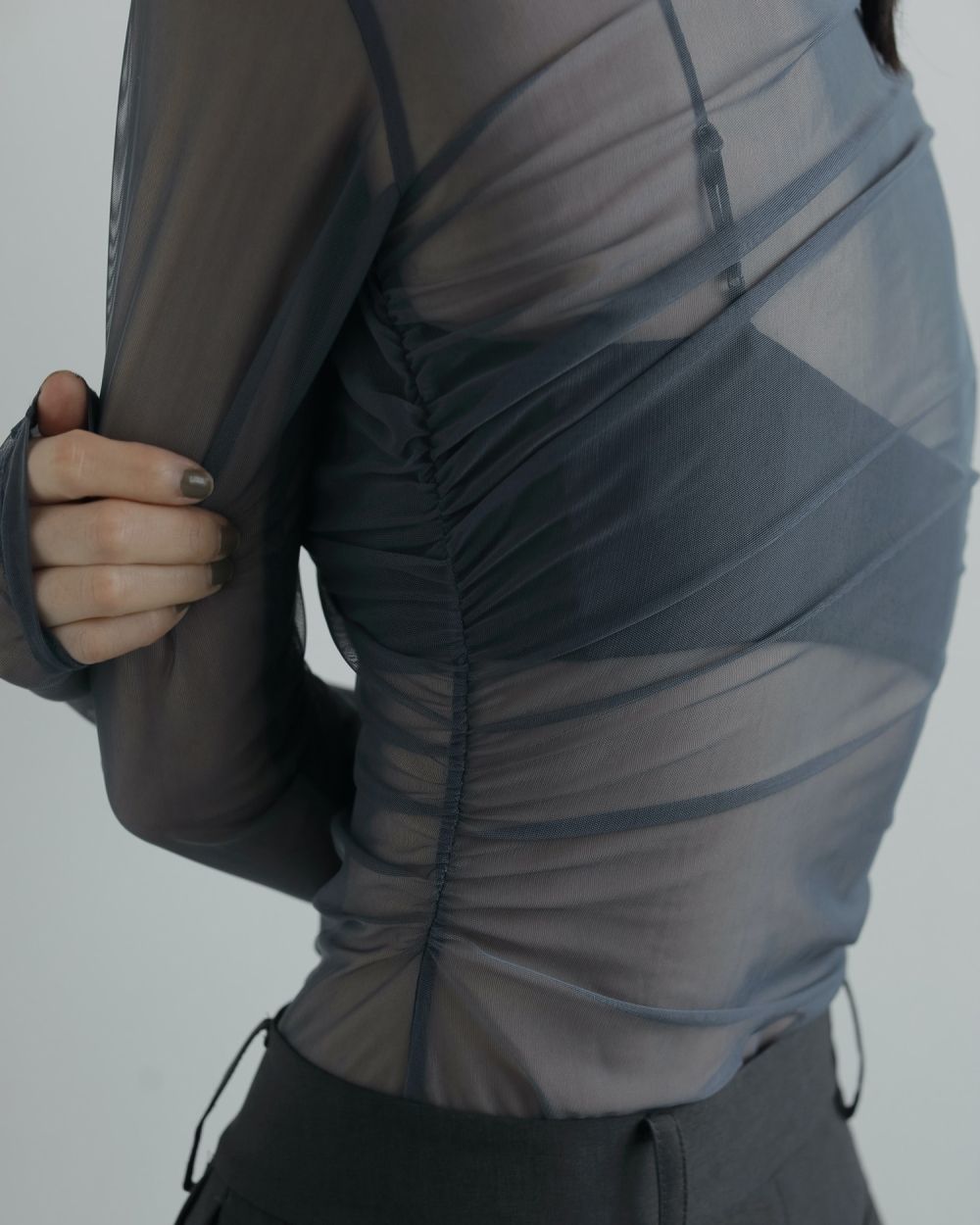 Tulle Gather Bodysuit Tulle Gather Bodysuit,チュールギャザーボディスーツ,62520608,トップス,シアートップス,透け感,ànuke,アンヌーク,lifes,ライフズ,25aw