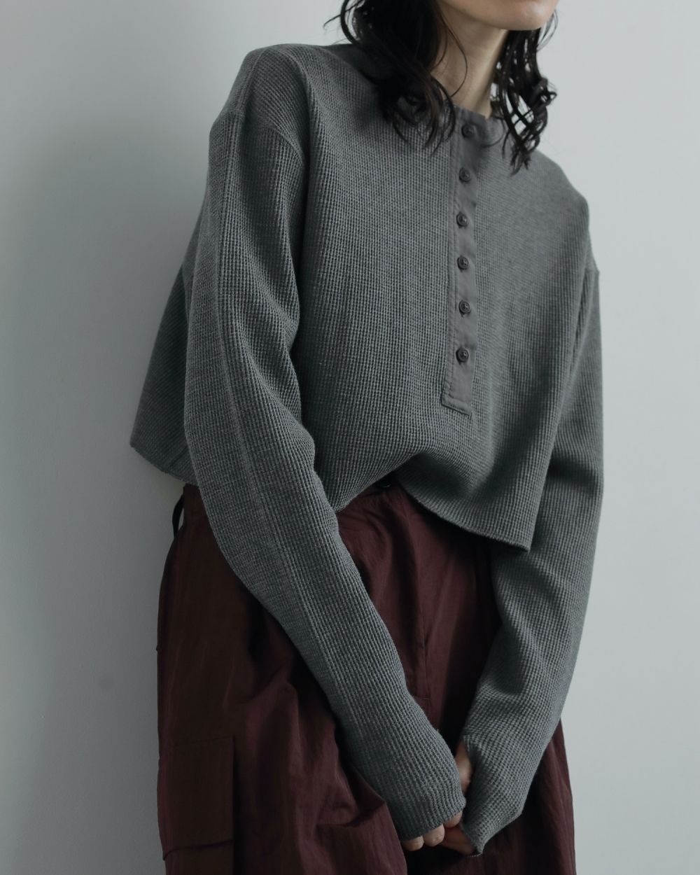 anuke アンヌーク Waffle Henley Tops チャコールグレー ànuke online store（アンヌーク） / Waffle Henley TopsWaffle