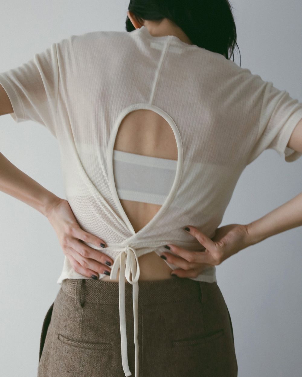 【メルカリ最安】anuke Backopen Check Tops ànuke online store(アンヌーク) / Sheerrib Backopen T