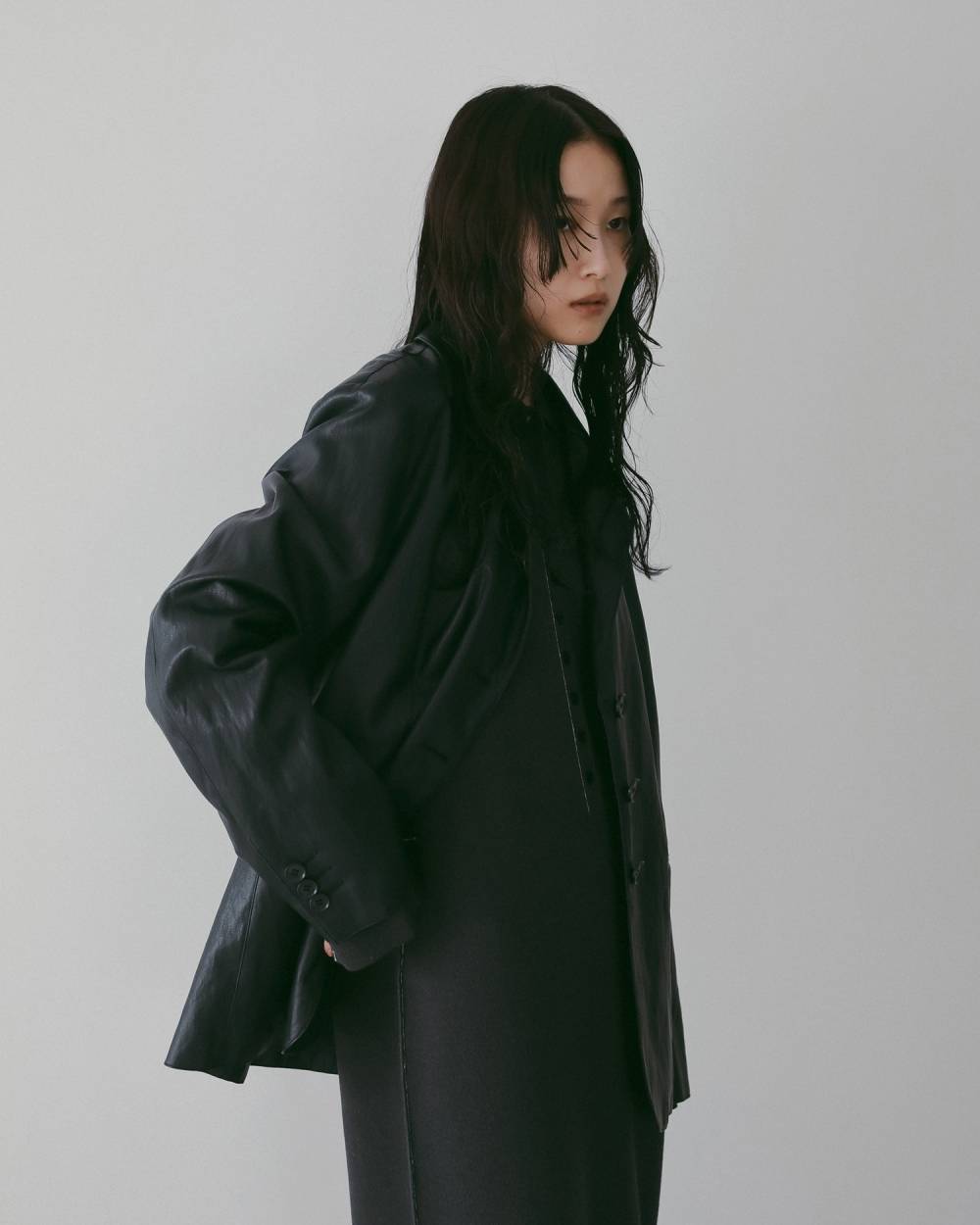 Ecoleather Tailored Jacket Ecoleather Tailored Jacket,エコレザー テーラード ジャケット,62610105,ジャケット,JK,アウター,羽織,オーバーサイズ,エコレザー素材,ànuke,アンヌーク,lifes,ライフズ,26ss