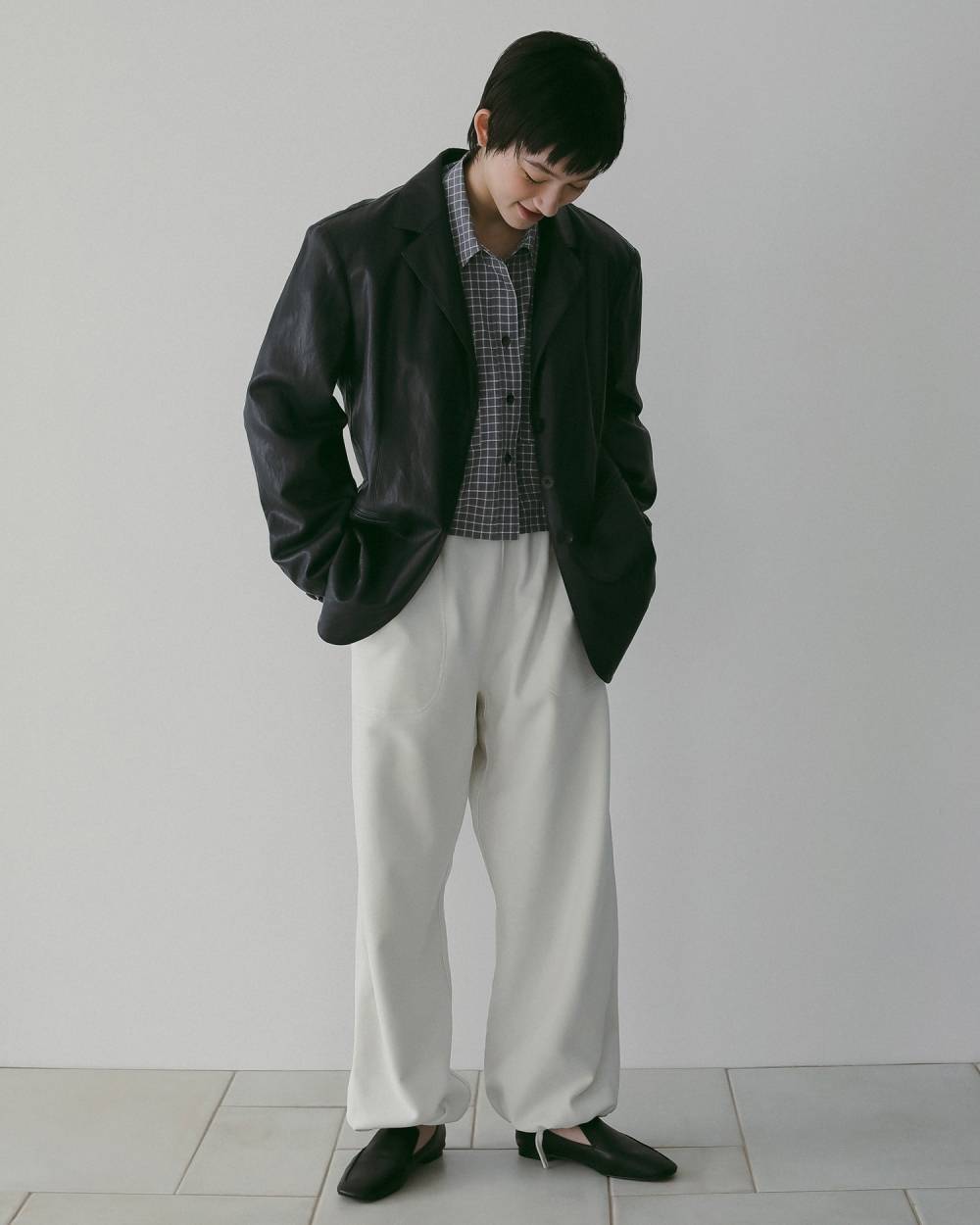 Ecoleather Tailored Jacket Ecoleather Tailored Jacket,エコレザー テーラード ジャケット,62610105,ジャケット,JK,アウター,羽織,オーバーサイズ,エコレザー素材,ànuke,アンヌーク,lifes,ライフズ,26ss