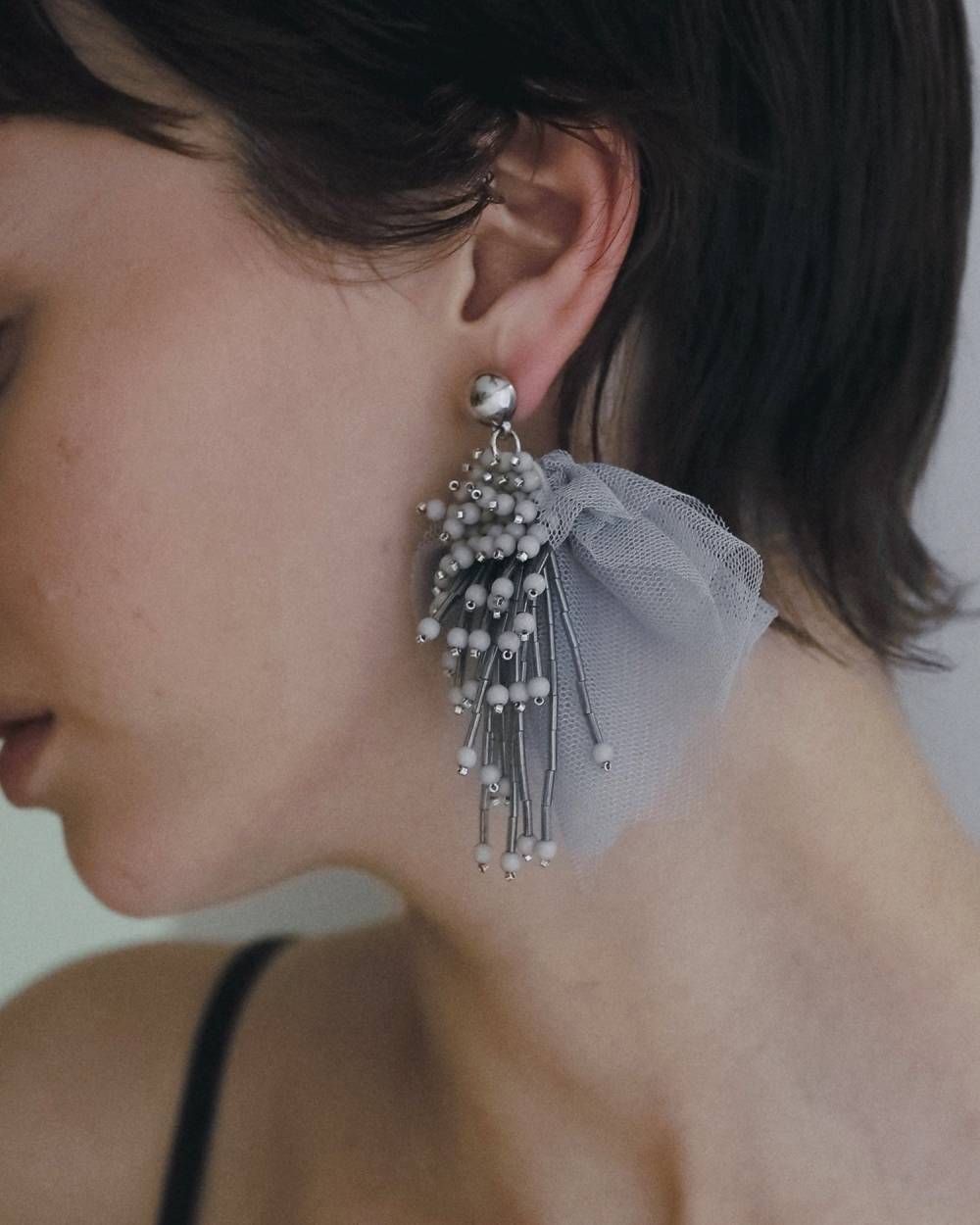 Tulle x Beads Pierce Tulle x Beads Pierce,チュール ビーズ ピアス,62610910,ピアス,アクセ,アクセサリー,ボリュームピアス,チュール,ビーズ,フリンジ,ànuke,アンヌーク,lifes,ライフズ,26ss,26fall,26aw