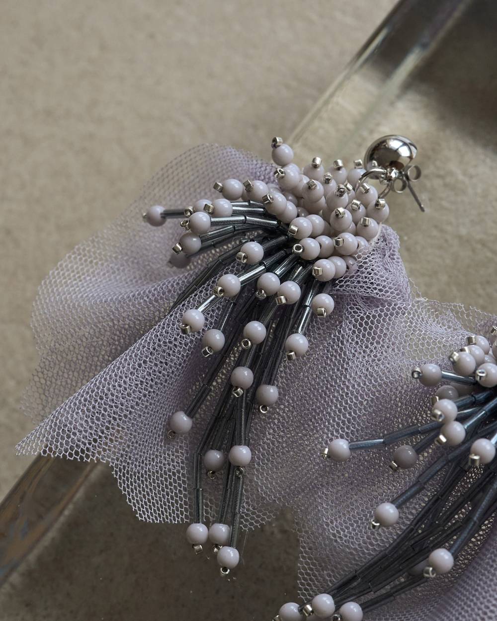 Tulle x Beads Pierce Tulle x Beads Pierce,チュール ビーズ ピアス,62610910,ピアス,アクセ,アクセサリー,ボリュームピアス,チュール,ビーズ,フリンジ,ànuke,アンヌーク,lifes,ライフズ,26ss,26fall,26aw