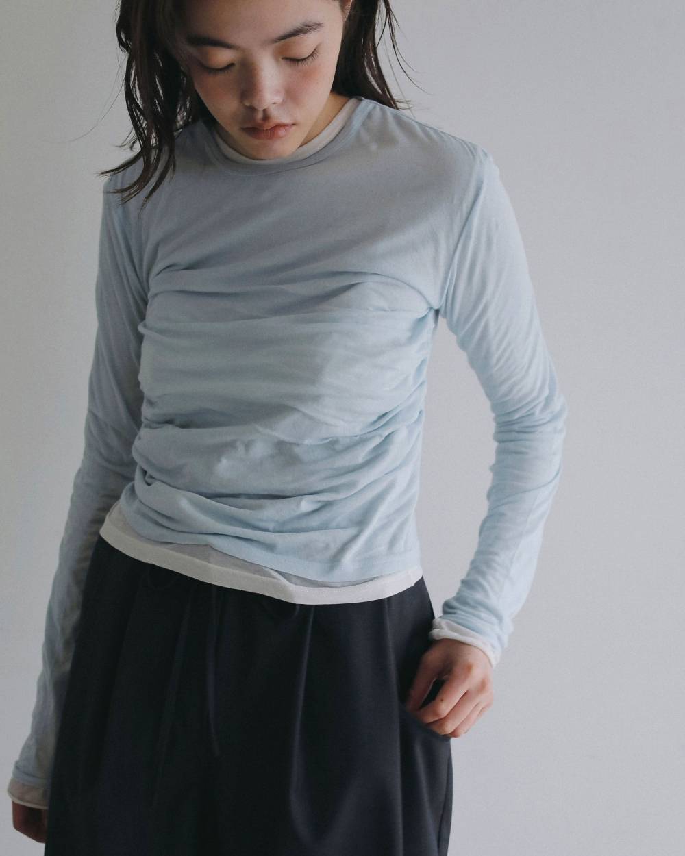 Gather Compact Tops Gather Compact Tops,ギャザー コンパクト トップス,62620608,トップス,薄手,カットソー,ànuke,アンヌーク,lifes,ライフズ,26ss,26fall,26aw